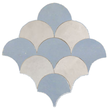 Mosaic House Moroccan tile Fleurs XL 1-17 B White,   Sky Blue,    solid zellige, mosaic, zellij, field, pattern, glaze, simple, classic, fishscales 